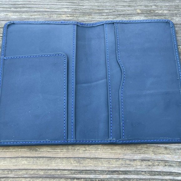 Leather Wallet Bi Fold Blue Card Holder Unisex Purse Handmade Genuine Leather - Picture 12 of 12